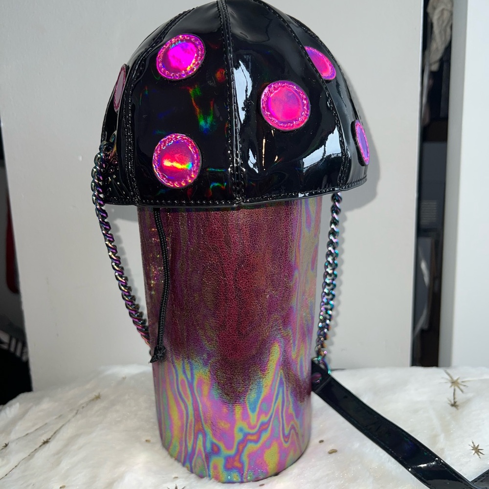 Dolls Kill Black and Pink Iridescent Crossbody Bag